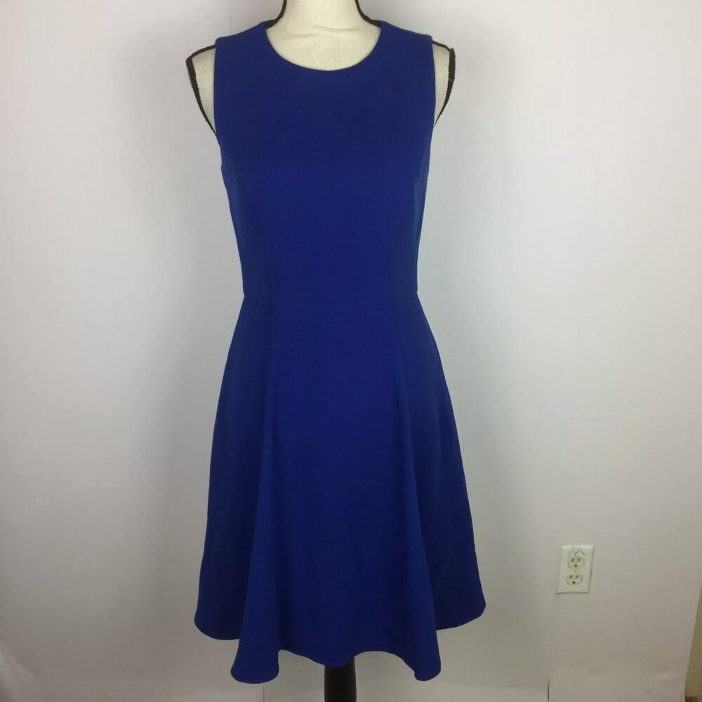 Eliza J Fit and Flare Dress Womens Size 4 Royal Blue Sleeveless Crew Neck Lined